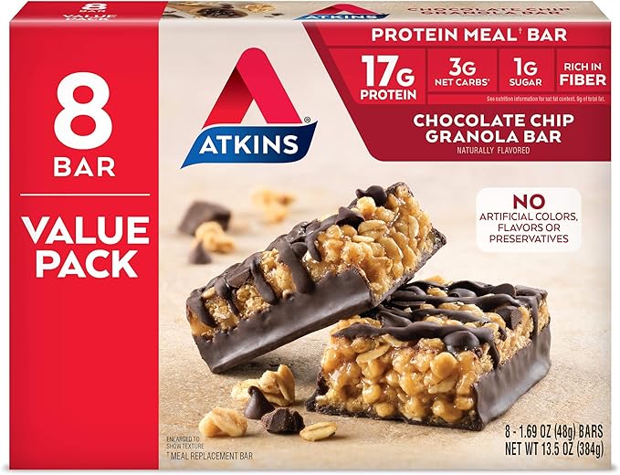 Atkins Protein Meal Bar, Chocolate Chip Granola, Keto Friendly, 8