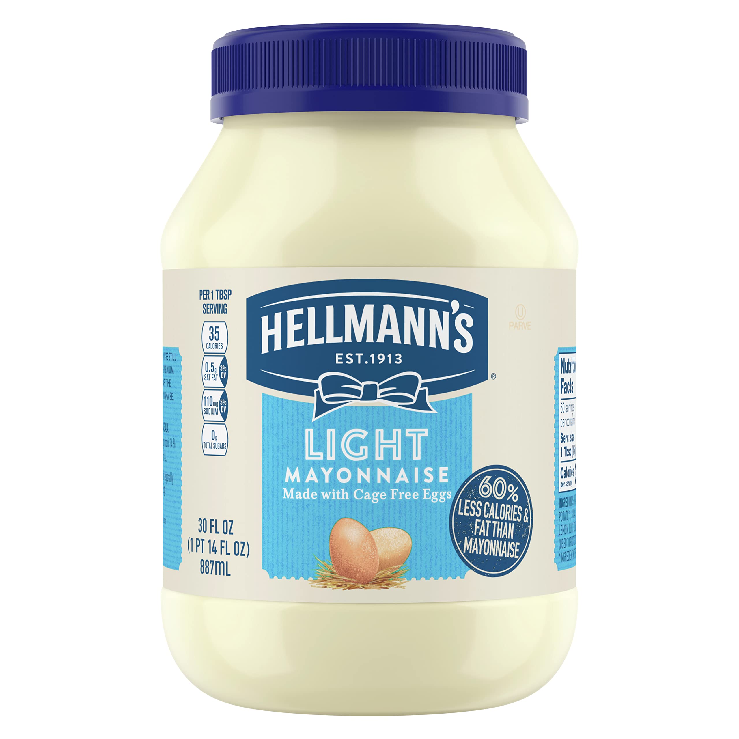 Hellmann's Light Mayonnaise for A Creamy Condiment for Sandwiches and Simple Meals Light Mayo Made with 100% Cage-Free Eggs 30 oz