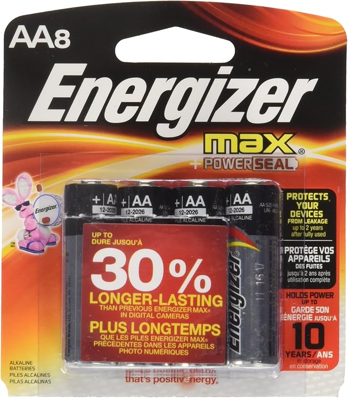 Energizer Max Alkaline, AA Batteries, 8 Pack Red