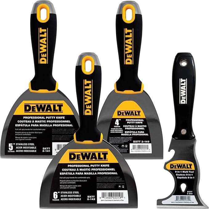 DeWalt Stainless Steel Putty Knife 3-Pack + Free Bonus 9-in-1 Multitool | Soft Grip Handles | DXTT-3-140