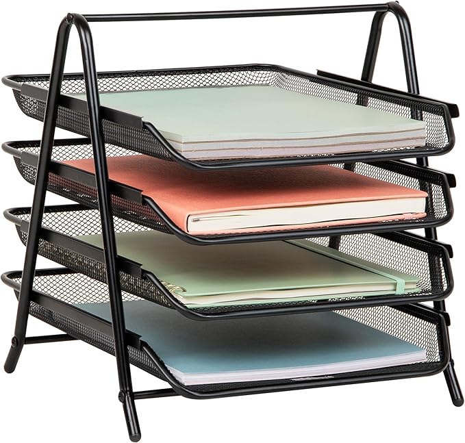Mind Reader 4 Tier Steel Mesh Paper Tray Desk Organiser, Black