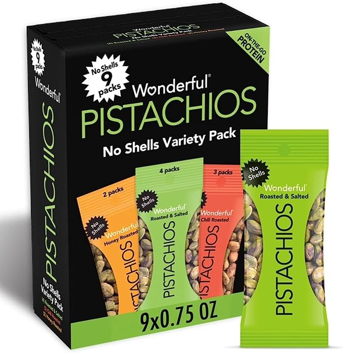 Wonderful Pistachios, No Shell Nuts, Variety Pack (Pack of 9)