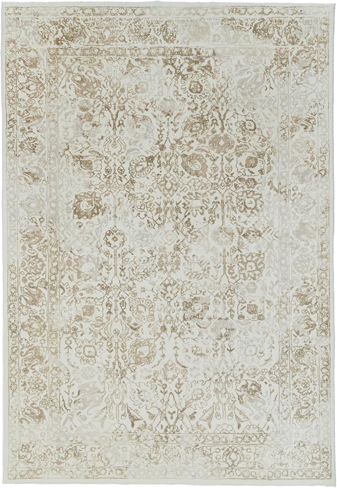 Jaya Cream and Beige Floral Washable Rug - Earn Everyday Rewards, AfterPay Available