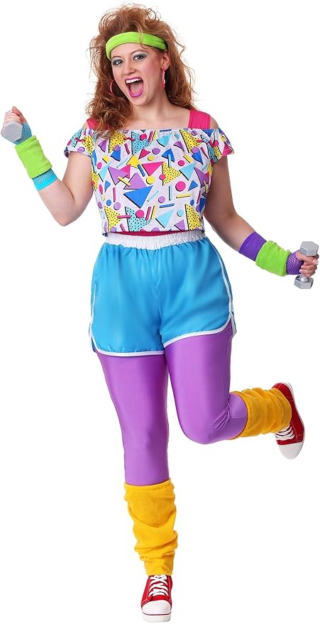 Plus Size Work It Out 80s Women's Costume | Adult | Womens | Green/Blue/Purple | 1x | Fun Costumes
