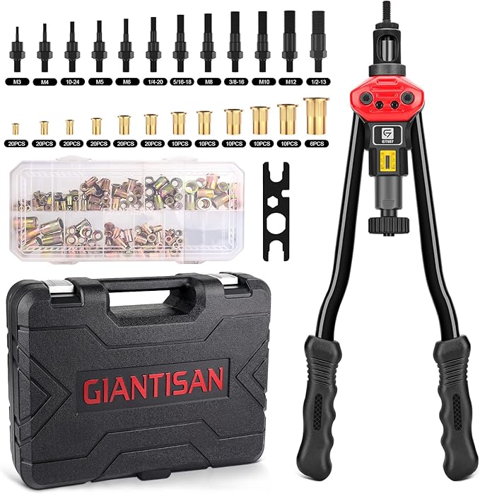 Giantisan 17" Rivet Nut Tool, Professional Rivet Nut Tool Setter Kit Including 11 Metric and SAE Mandrels, 110pcs Assorted Rivet Nuts, Effortless