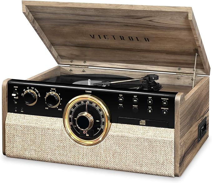 Victrola VTA-270B-FNT Empire Bluetooth 6 in 1 Music Center (33/45/78) (Farmhouse Walnut)