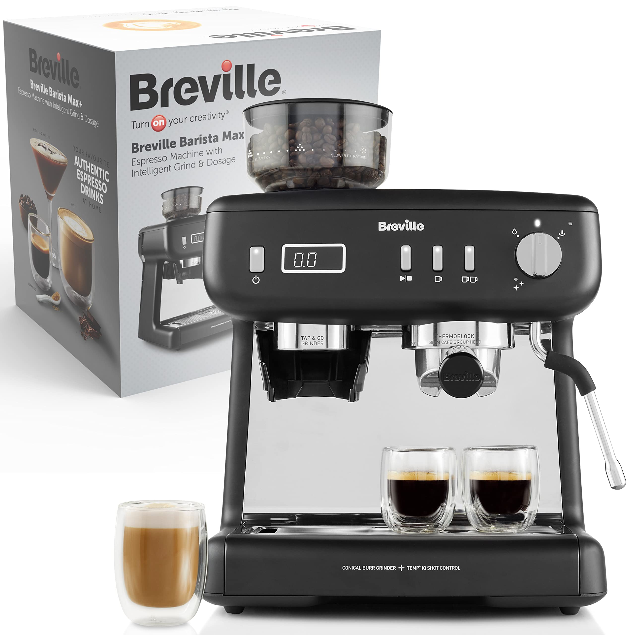 Breville Barista Max Espresso Machine | Latte & Cappuccino Coffee Maker With Integrated Bean Grinder & Steam Wand | 2.8 L Water Tank | 15 Bar Italian