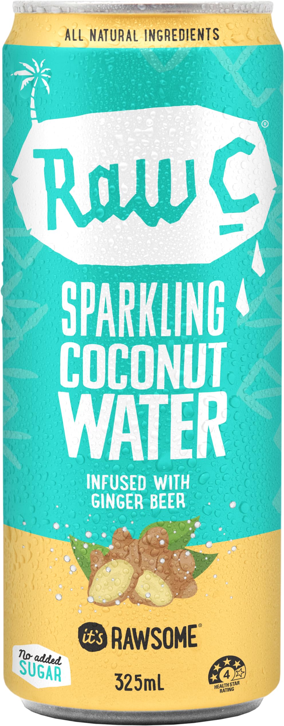 Raw C Coconut Water Sparkling infused with Ginger Beer 325ml (Pack of 4)
