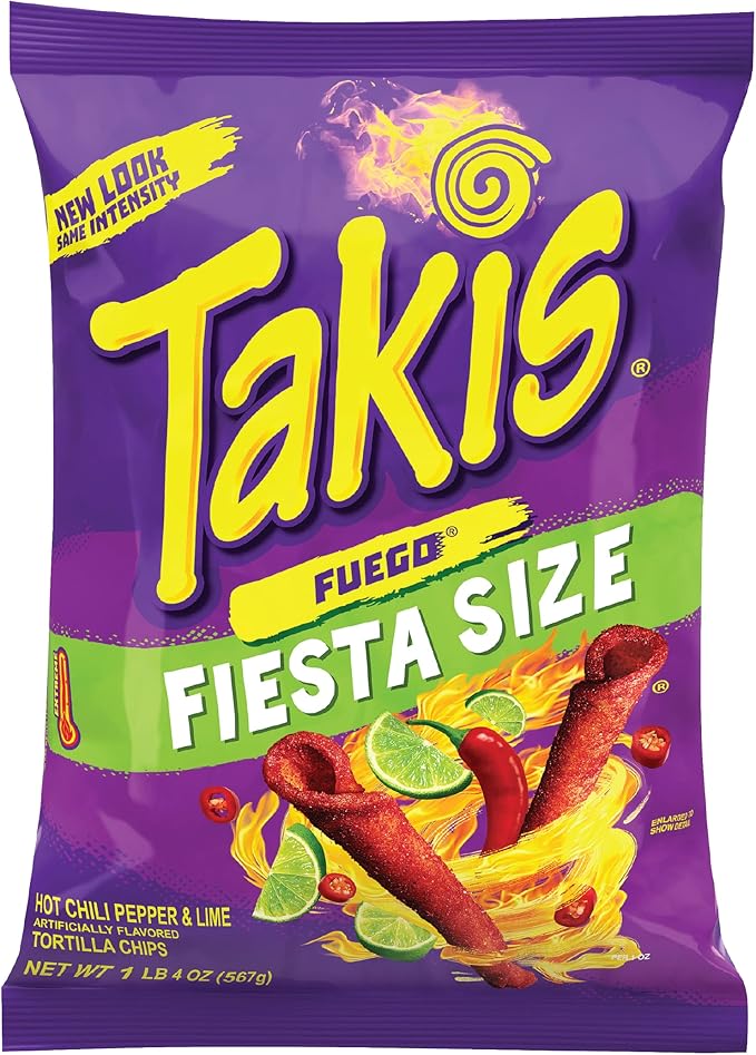 Takis Fuego Tortilla Chips, Hot Chili Pepper & Lime, Extreme, Fiesta Size - 20 fl oz