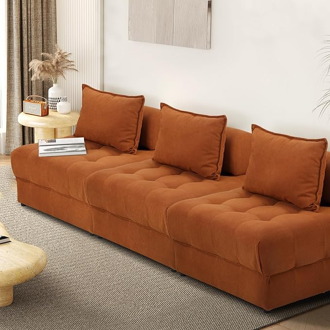 Oikiture 3 Seater Velvet Modular Sofa Lounge Chair with Backrest Brown