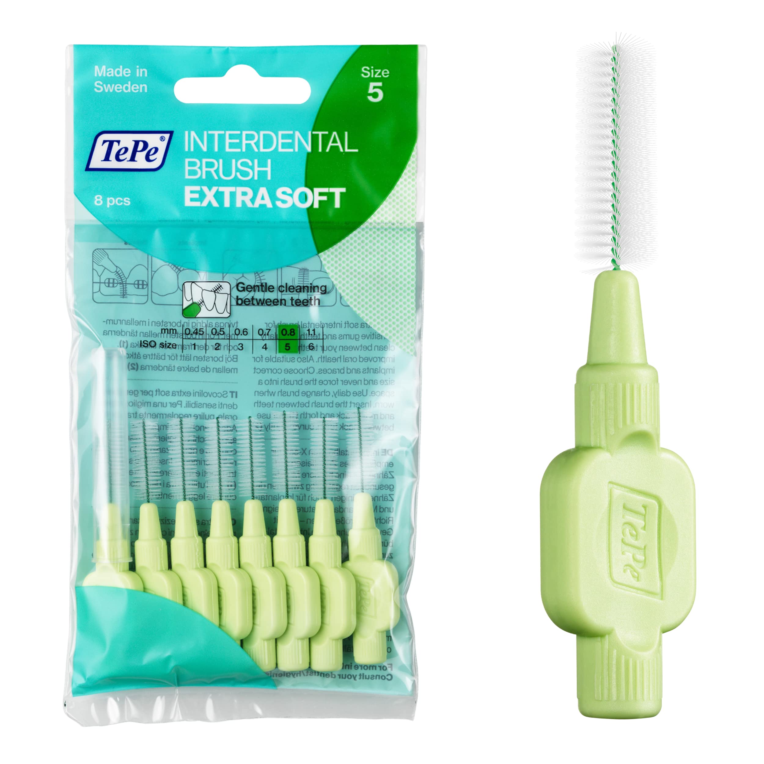 TePe Interdental Brush Extra Soft Green (ISO Size 5) 6pcs, Green