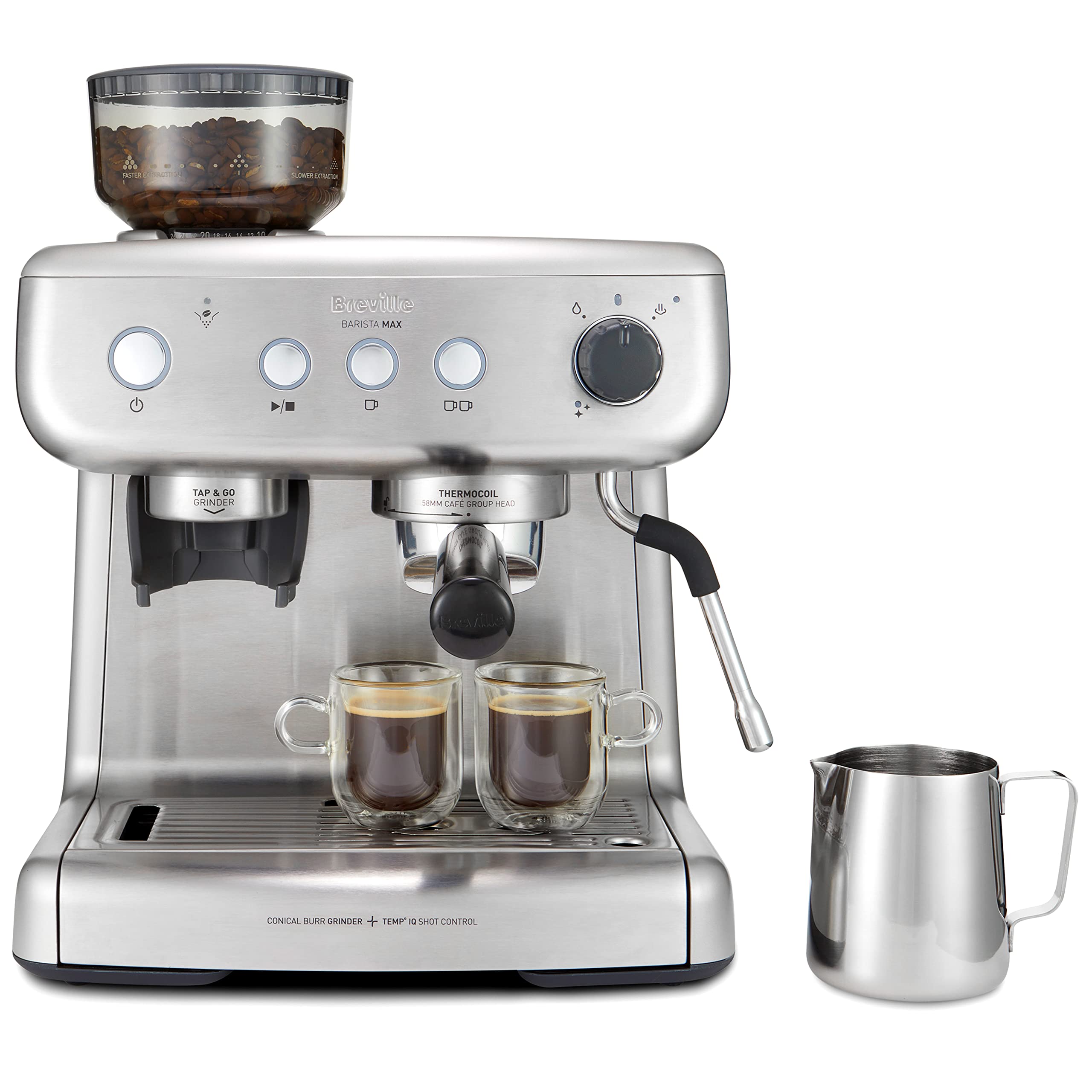 Breville Barista Max Espresso Machine | Latte & Cappuccino Coffee Maker With Integrated Bean Grinder & Steam Wand | 2.8 L Water Tank | 15 Bar