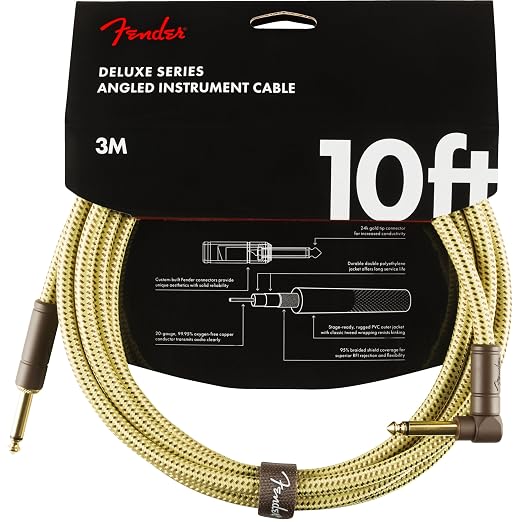 Fender Deluxe Series 10ft Straight/Angle Instrument Cable Black Tweed