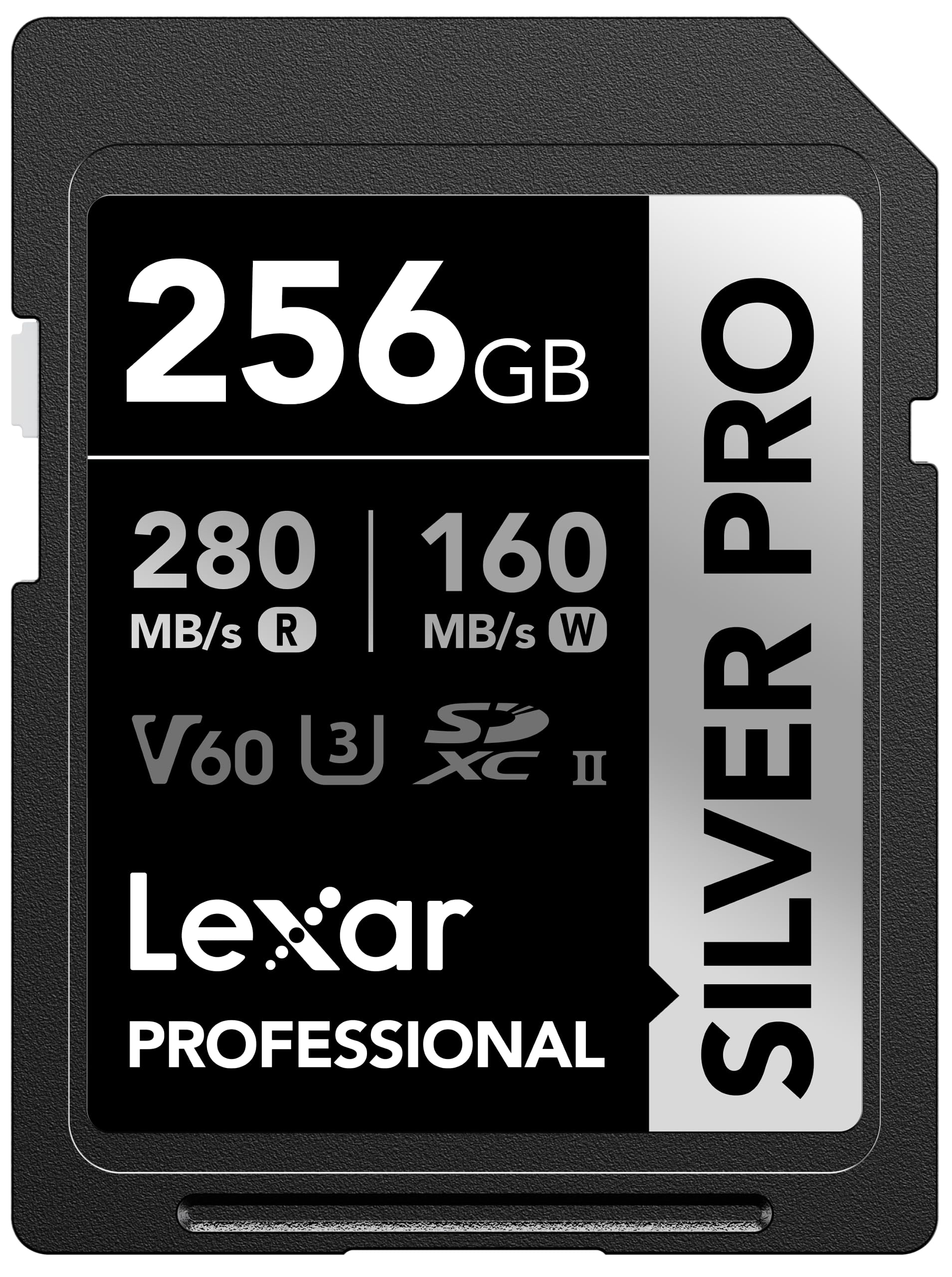 Lexar Silver Pro SD Card 256GB, UHS-II SD Memory Card, V60, U3, C10, Up to 280MB/s Read, 160MB/s Write, SDXC Card for DSLR/Camera/Professional