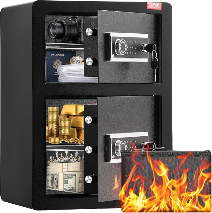 VEVOR Double Door 3.5 Cu.Ft Safe Box with Key Lock Password Fireproof Bag Black