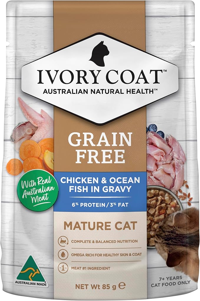 Ivory Coat Adult Lite & Mature Chicken & Ocean Fish in Gravy Wet Cat Food 12x85g