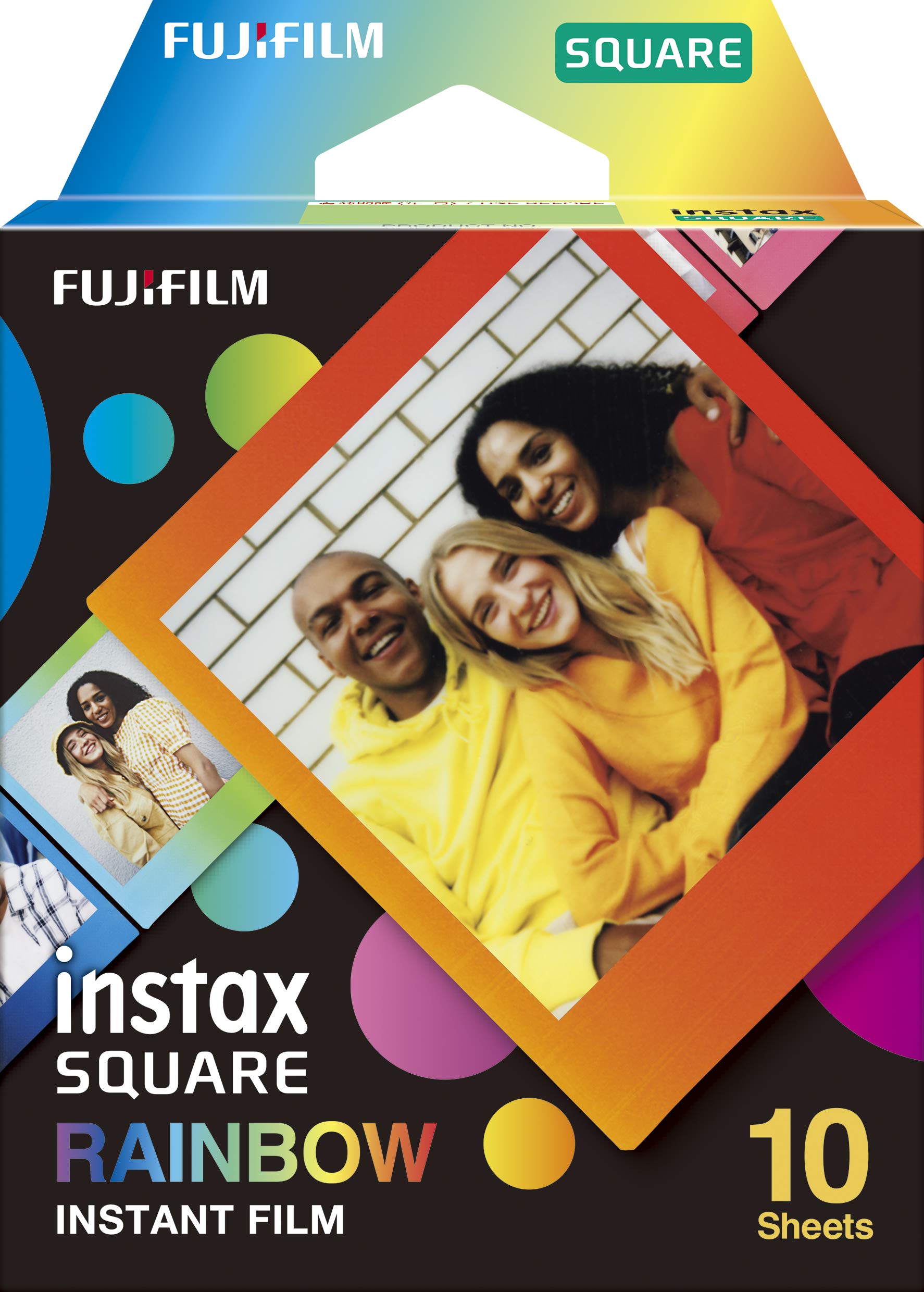 Fujifilm Instax Square Rainbow Film - 10 Exposures Rainbow Border 10 Count (Pack of 1)