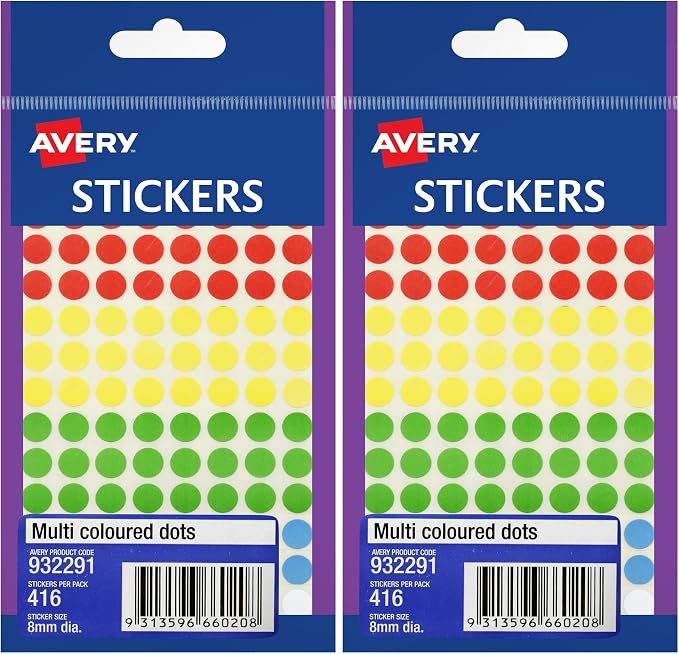 Avery 932291 Multi-purpose Stickers Circle 8mm Assorted Pack 416