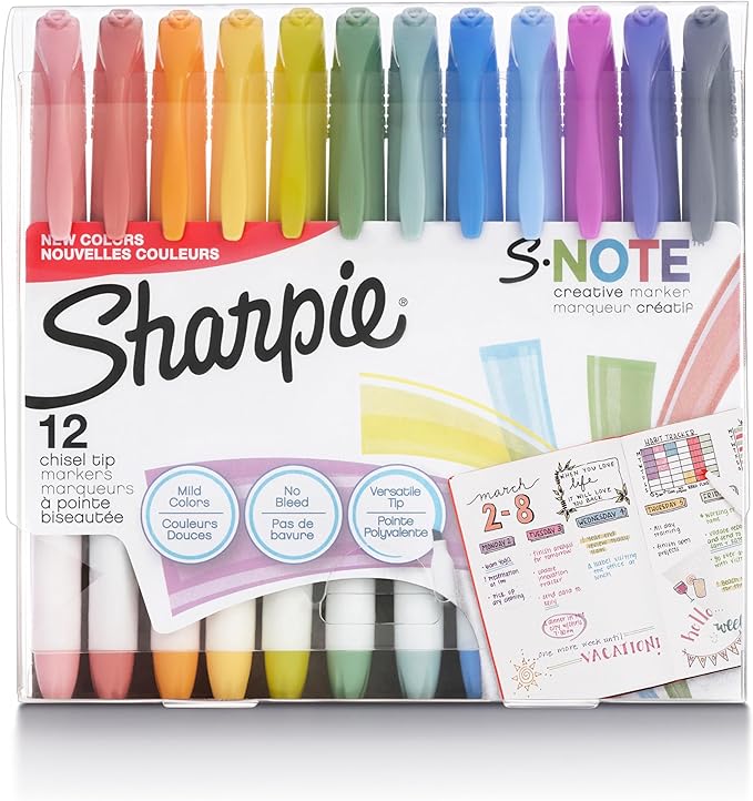 Sharpie S-Note Creative Markers, Highlighters, Assorted Colors, Chisel Tip, 24 Count