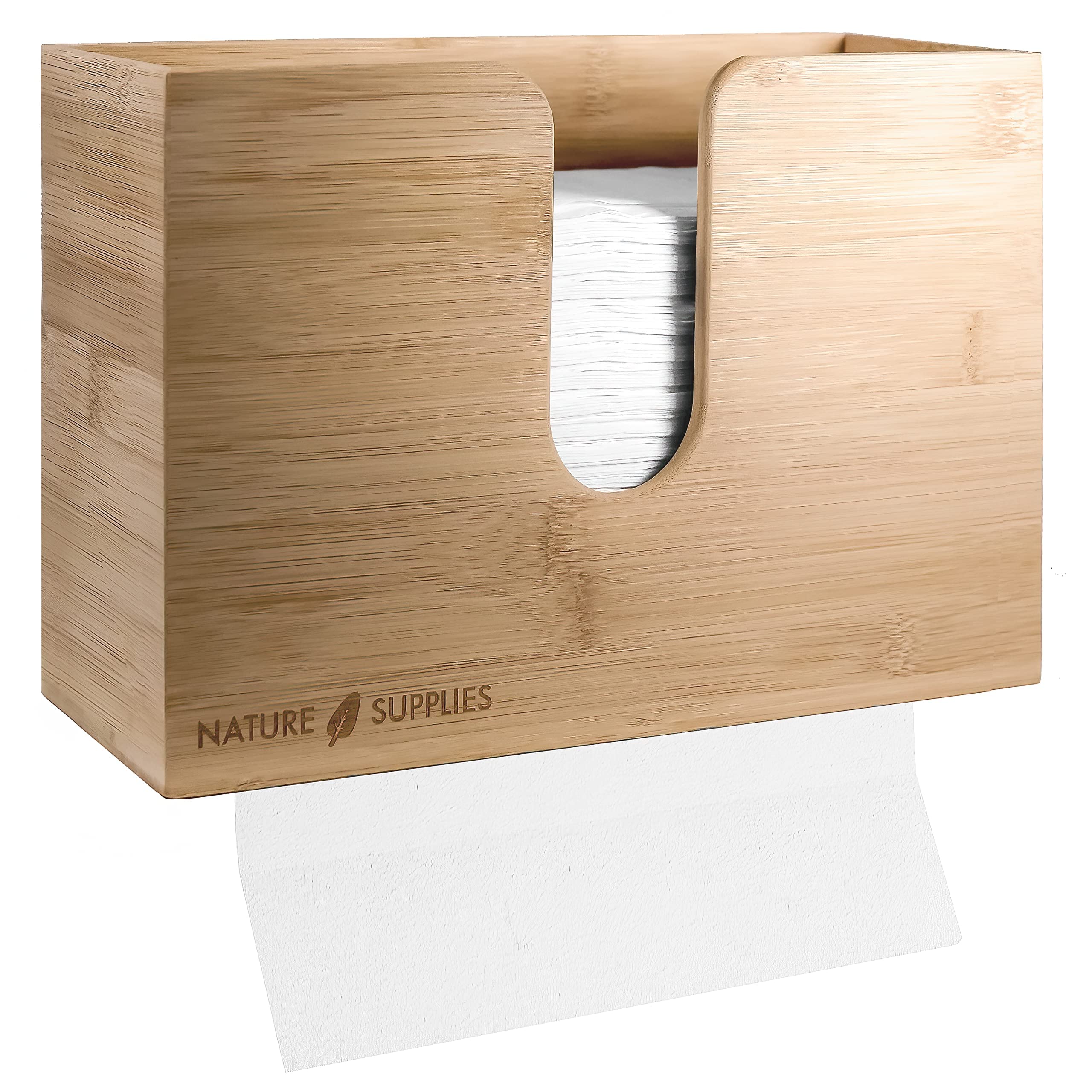 Nature Supplies Bamboo Paper Towel Dispenser For Bathroom and Kitchen - Wall Mount and Countertop Multifold Paper Towel, C-Fold, Zfold, Tri Fold