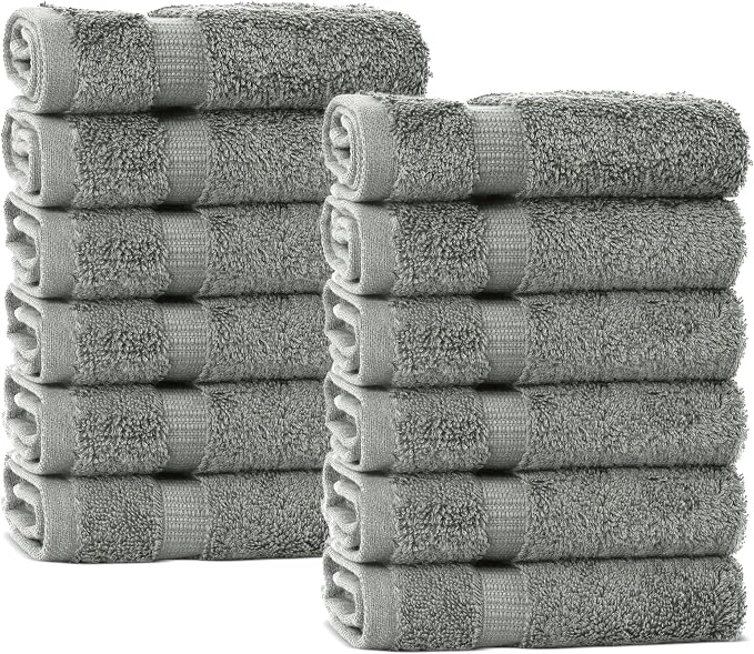 Chakir Turkish Linens Cotton Luxury Hotel Spa Bath Towel Wash Cloth Set of 12 Gray