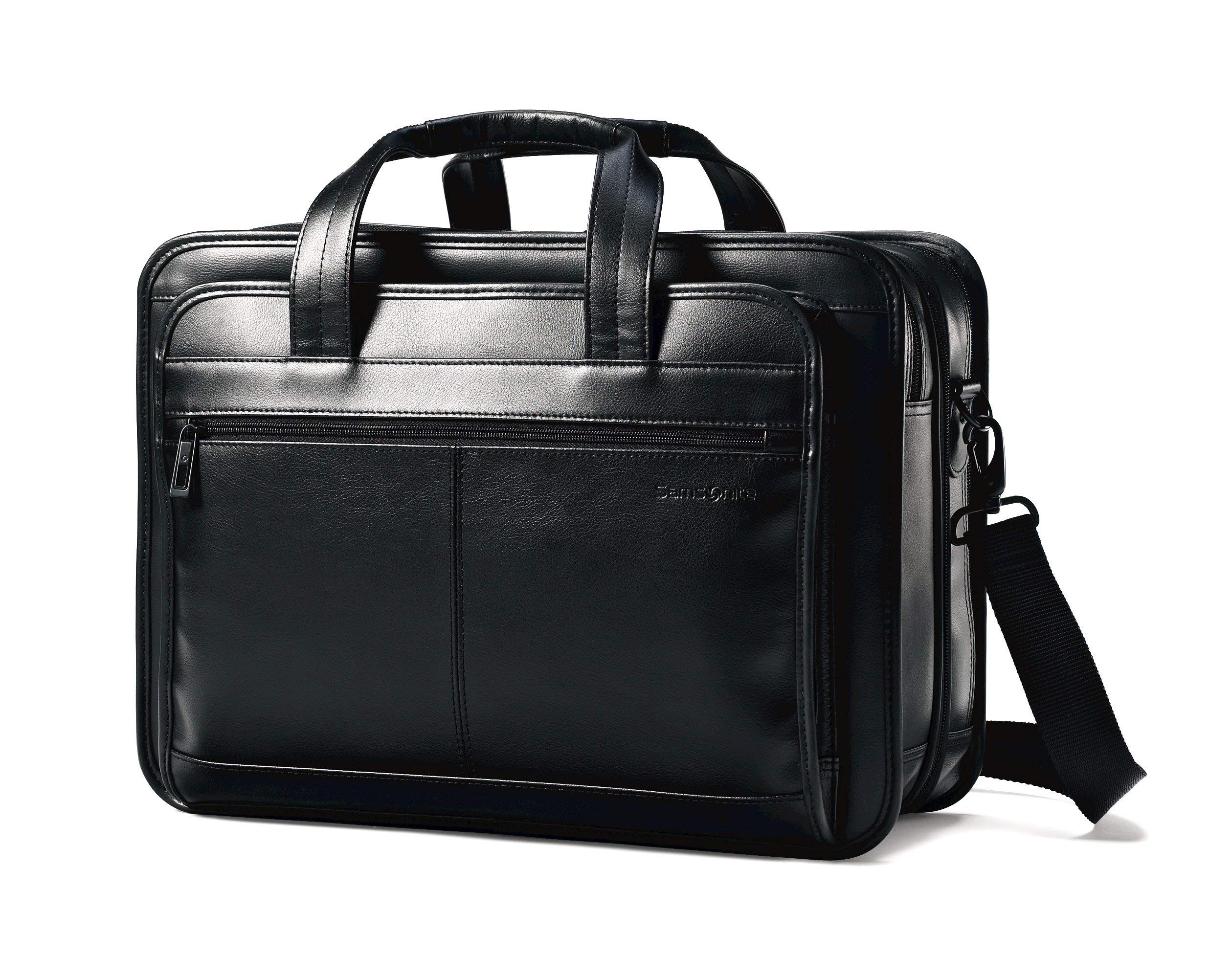 Samsonite Leather Expandable Briefcase, Black