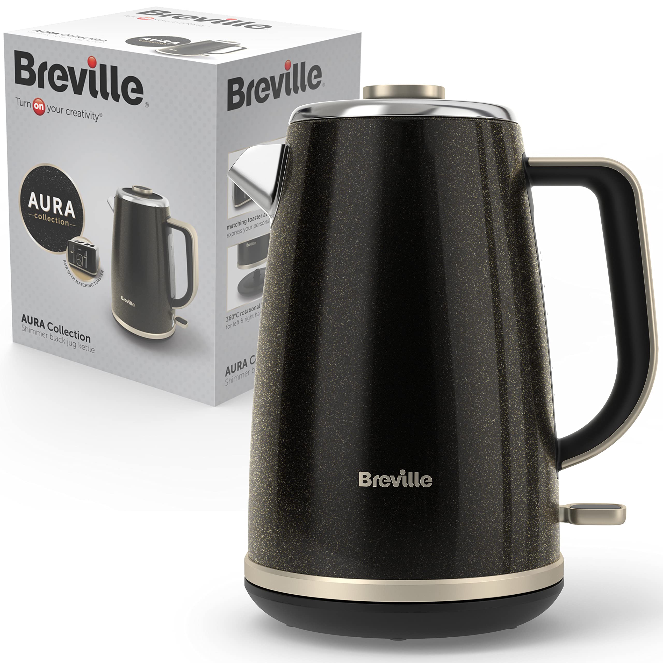 Breville Aura Electric Kettle | 1.7L | 3kw Fast Boil | Shimmer Black [VKT234]