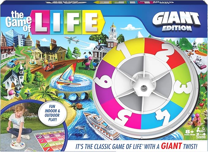 The Game of Life, Giant Edition Family Board Game Indoor/Outdoor Fun Game with Big Oversized Gameboard Cards Spinner, for Adults and Kids Ages 8 and