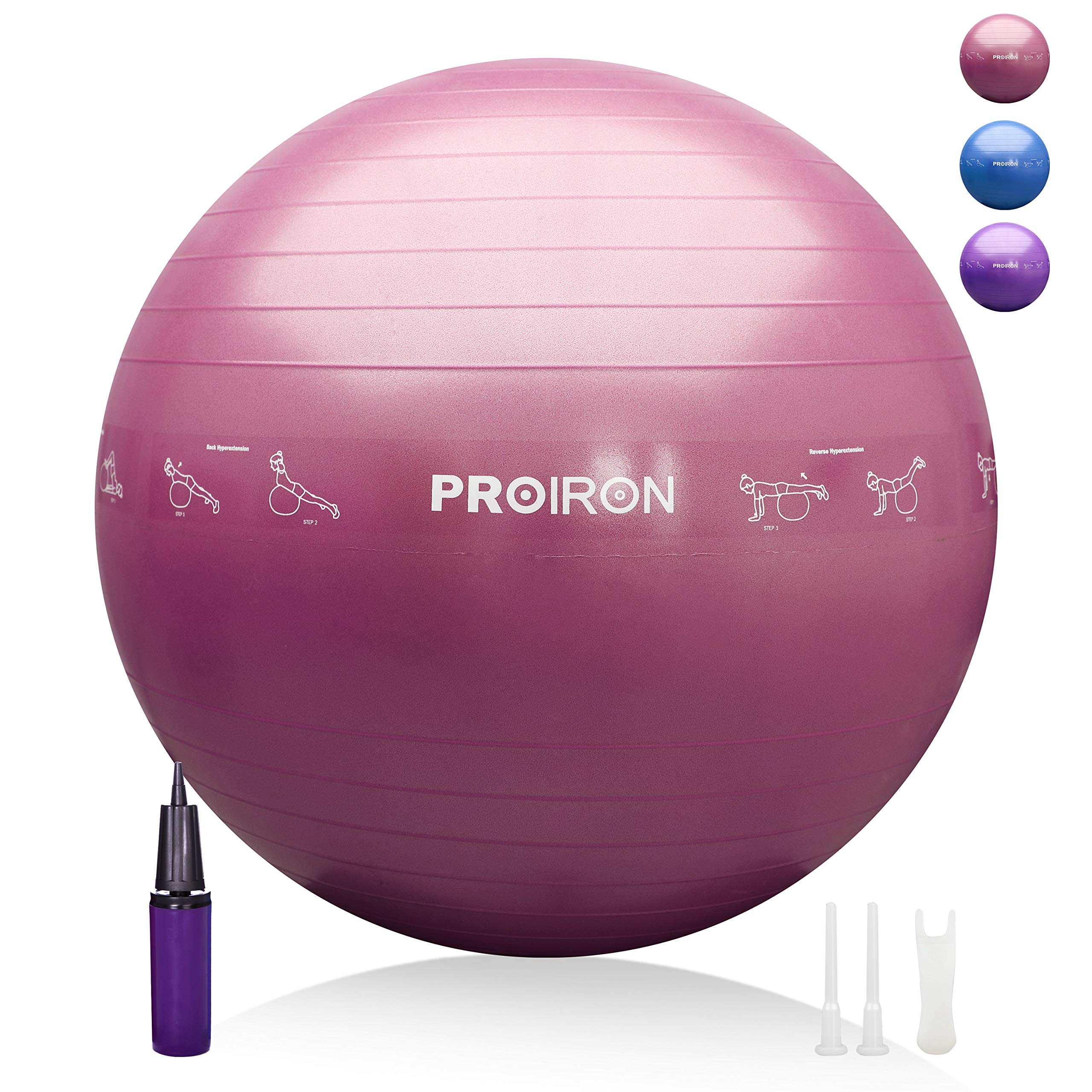 PROIRON Extra Thick Exercise Ball 55cm 65cm 75cm, Anti-Burst Gym Ball, Swiss Ball with Pump for Yoga, Pilates, Fitness