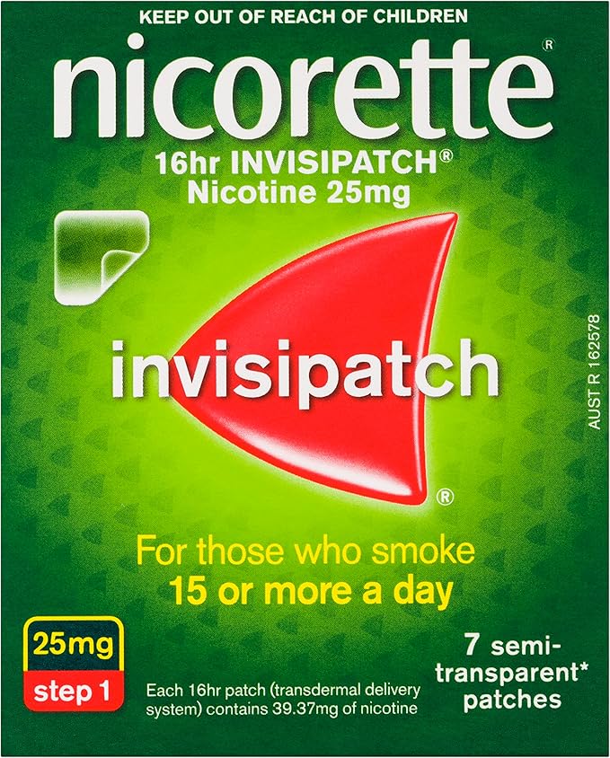 Nicorette Nicotine Patch 16HR Invisipatch Step 1 25mg 28 Patches