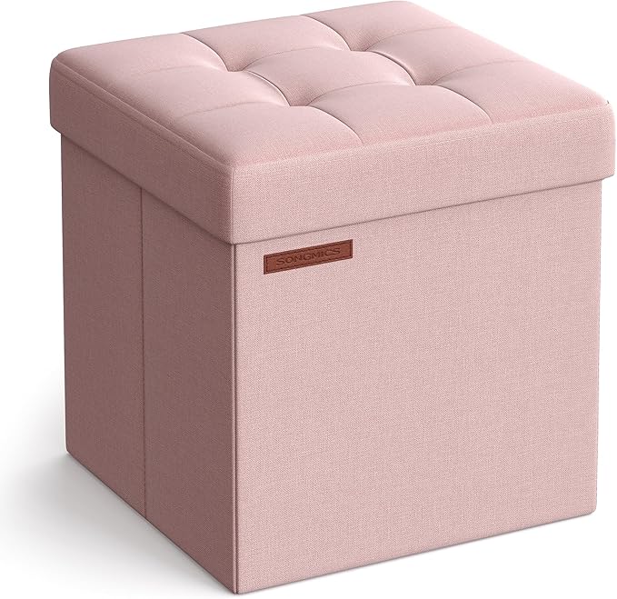 SONGMICS 38cm Folding Storage Ottoman Bench Foot Rest Stool Dark Gray