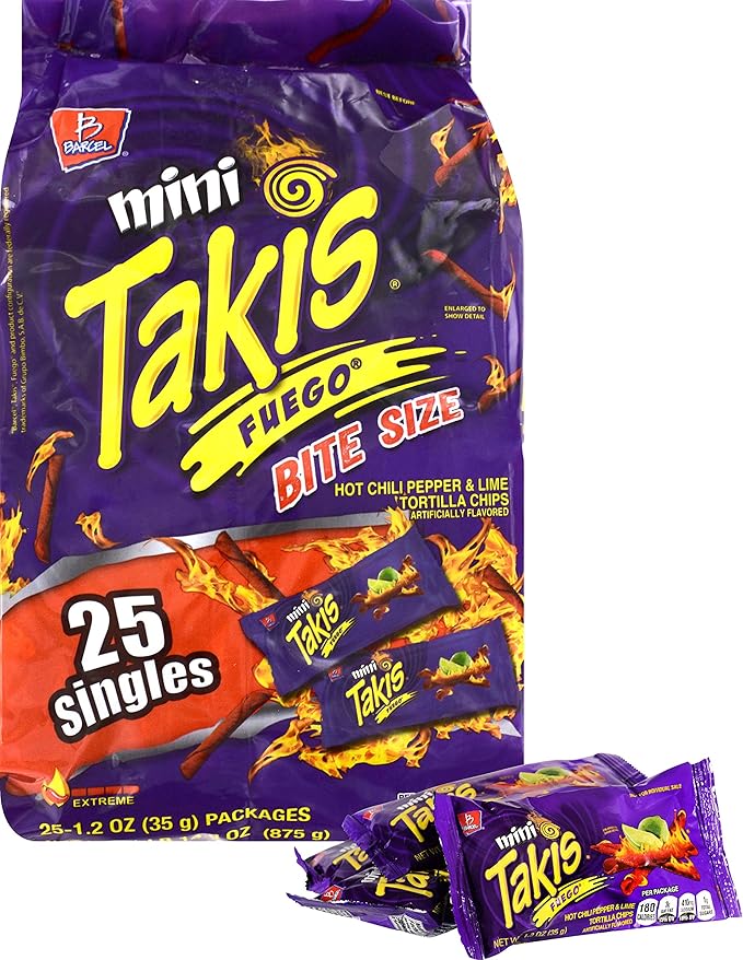 Product of Barcel Takis , Mini Fuego Bag , Count 25 1.2 oz - Chips / Grab Variet