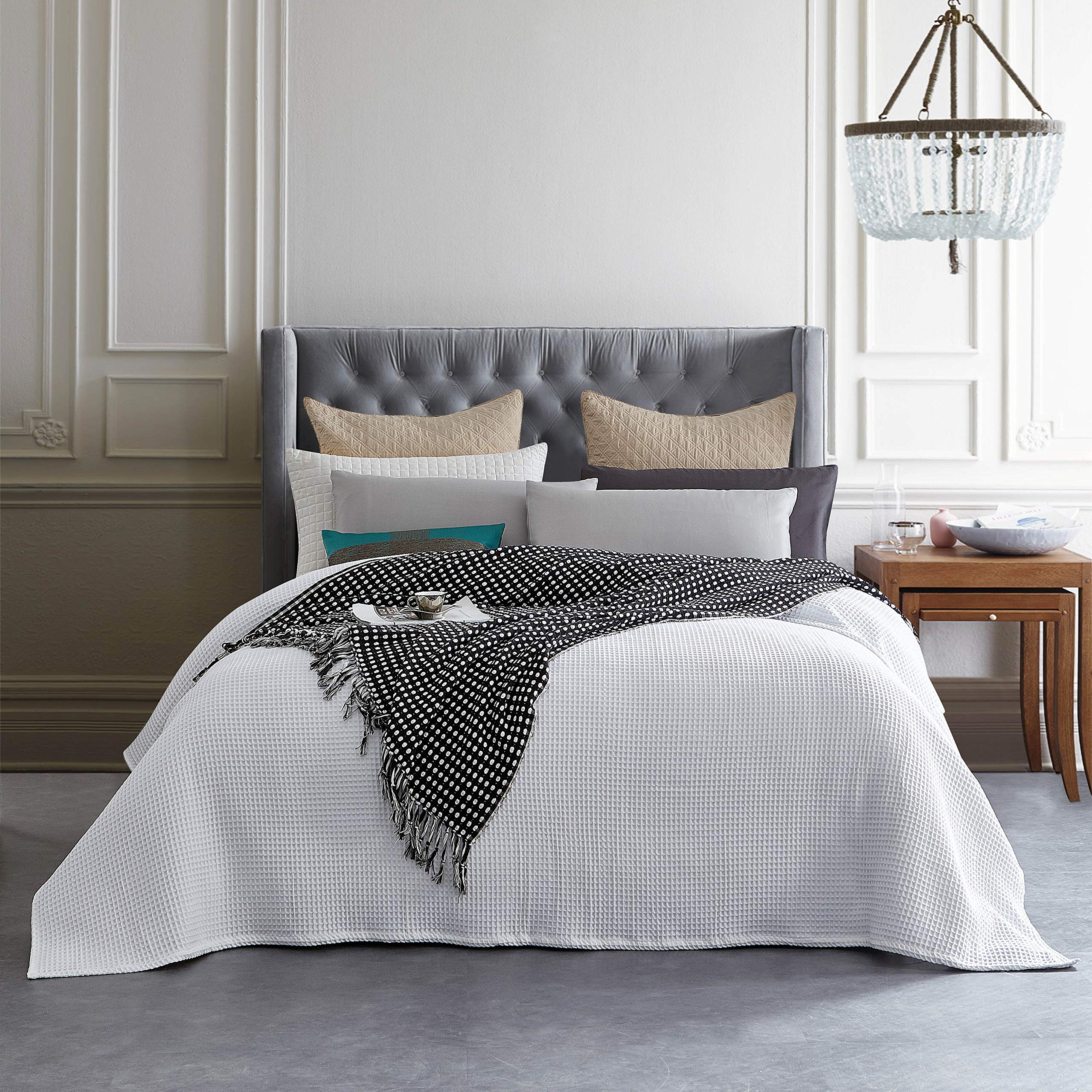 100% Cotton White Chunky Waffle Weave Blanket Throw Rug - Queen - AfterPay & zipPay Available