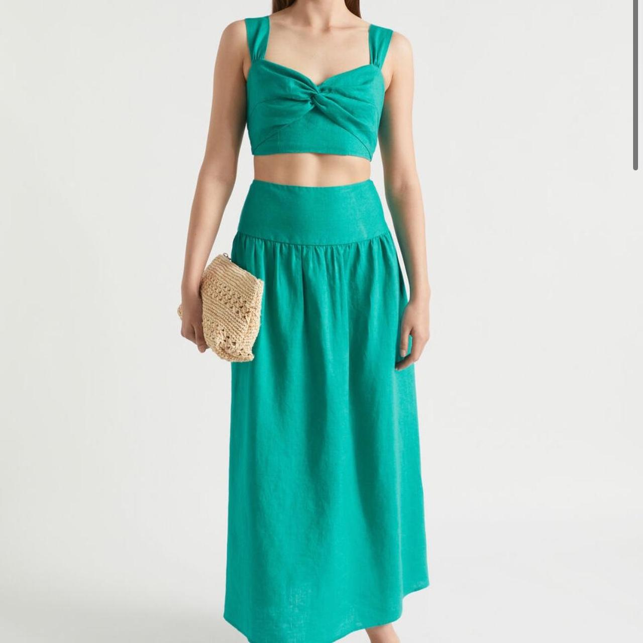 Seed Heritage Core Linen Gathered Maxi Skirt Green 08