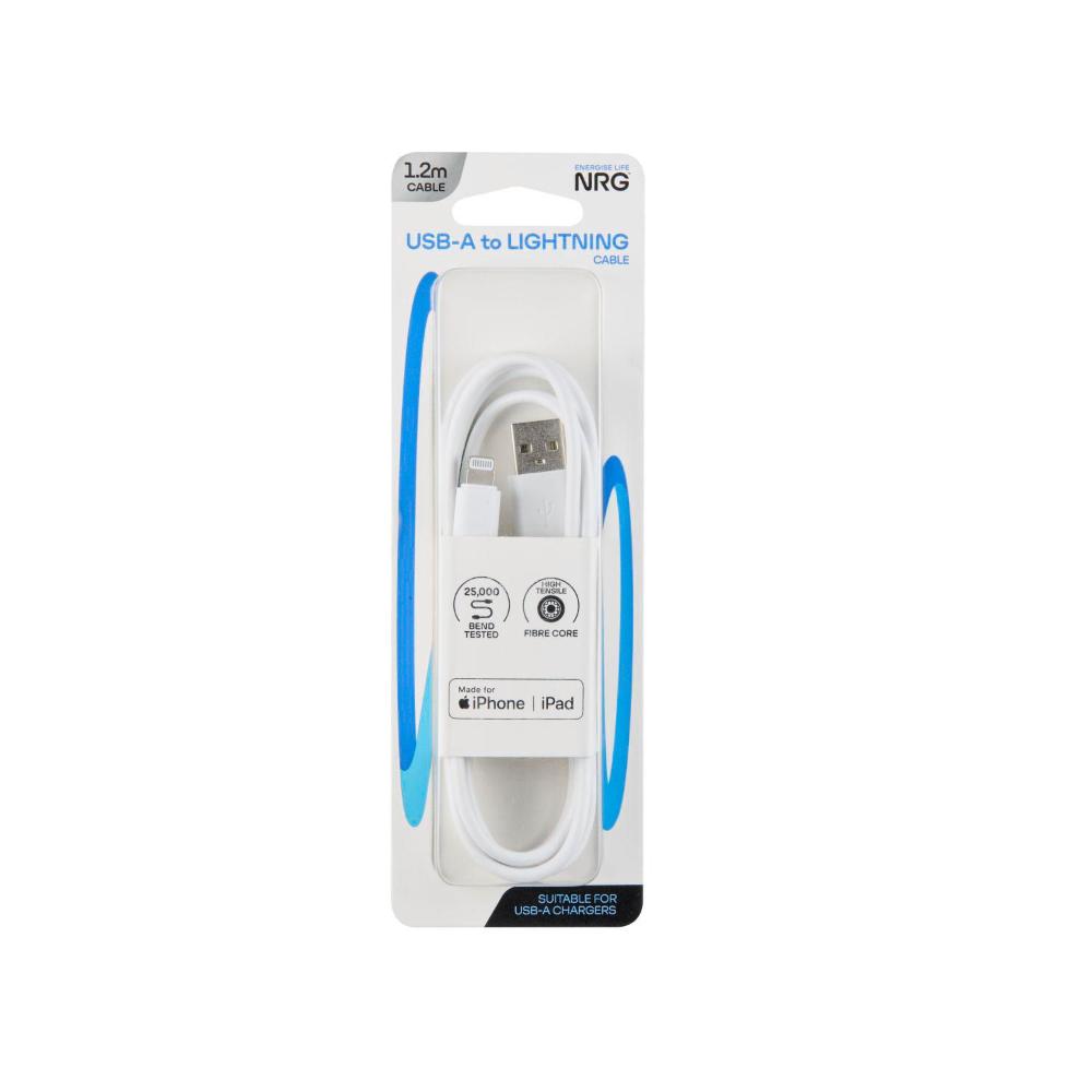 NRG 1.2m USB A Lightning Cable White 1 Each
