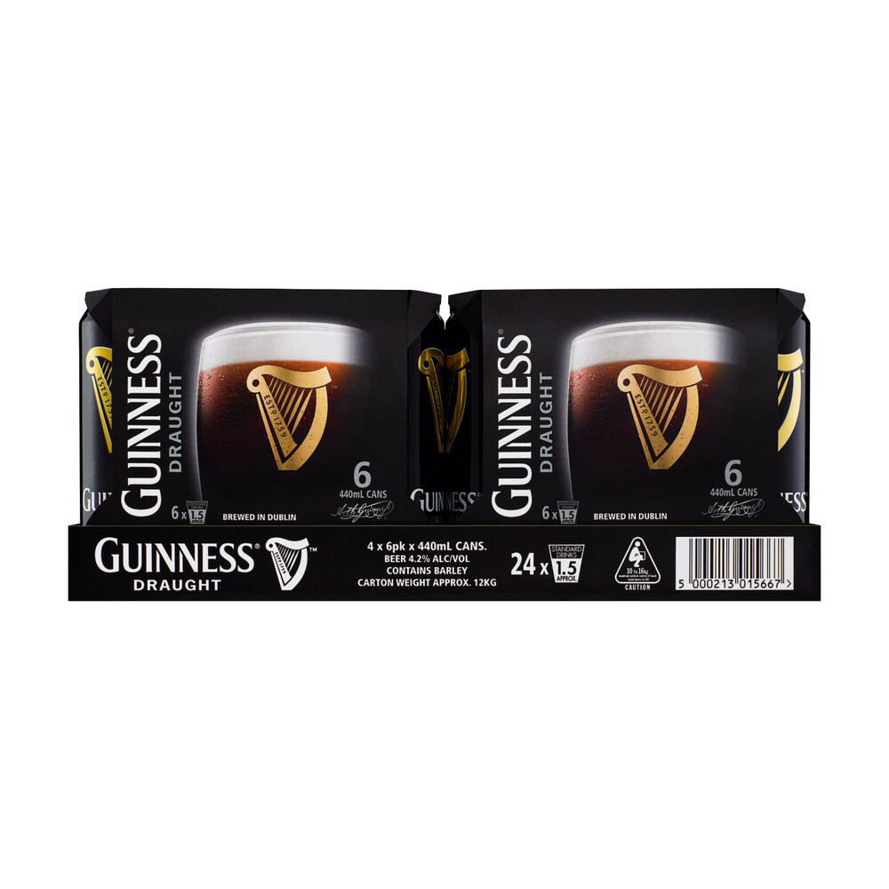 Guinness Draught Stout Cans 6X440ML Pack