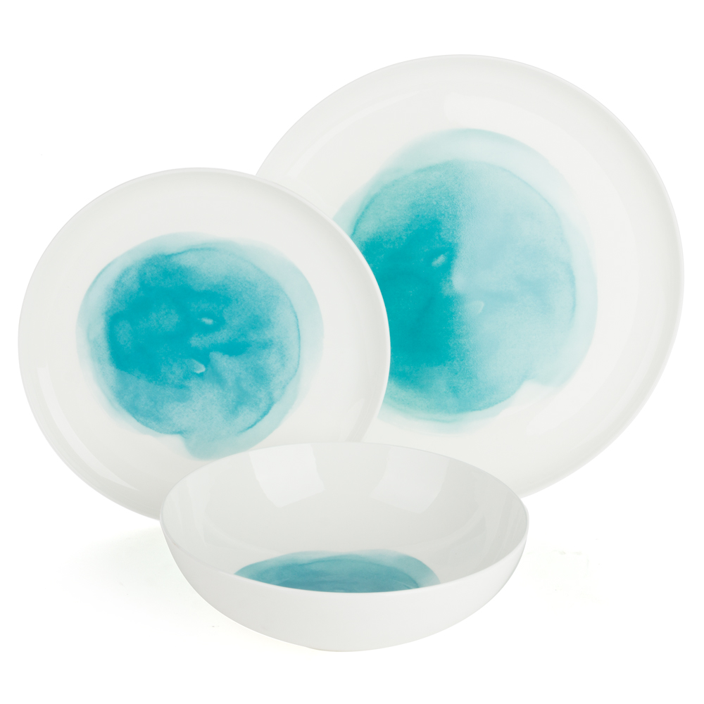 Ecology Watercolour 12 Piece Dinner Set Aqua