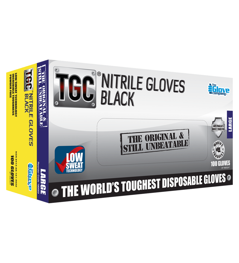 TGC Industrial Black Nitrile Disposable Work Gloves 100 Pack (Medium)