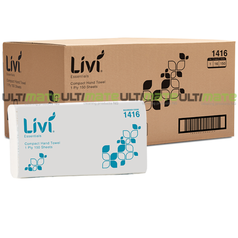 Livi Essentials 1416 Compact Hand Towel 1 Ply 150 Sheets Carton 16
