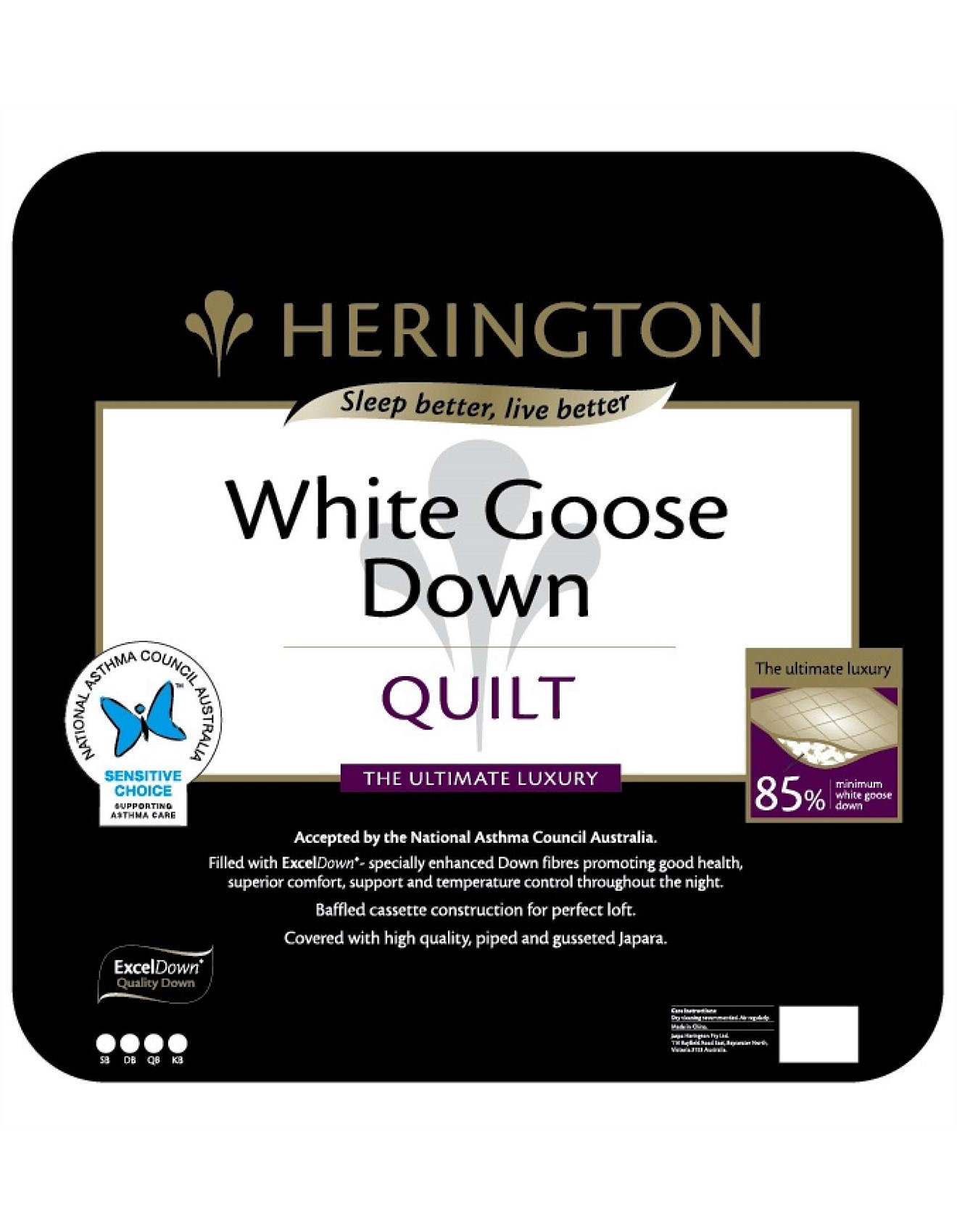 Herington Luxury White β 85% Goose Down Quilt Queen