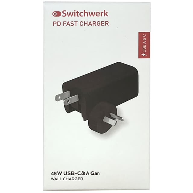 Switchwerk 45W GaN Quick Charge Dual Port USB-C PD Wall Charger Power Adapter -