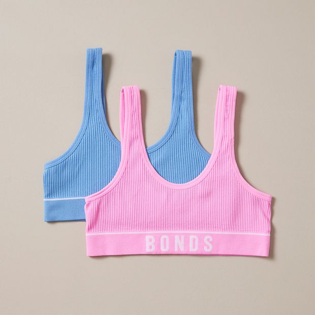 Bonds Original Rib Tank Crop Top 2-Pack in Blue/Pink Assorted 12-14