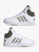 Adidas Hoops 3.0 Mid Lifestyle Basketball Classic Vintage Shoes White / Silver Pebble / Olive Strata 11.5 - Men Basketball Trainers