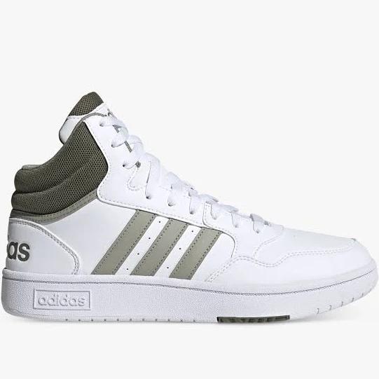 Adidas Hoops 3.0 Mid Lifestyle Basketball Classic Vintage Shoes White / Silver Pebble / Olive Strata 11.5 - Men Basketball Trainers