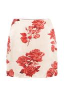 Amia Satin Mini Skirt | Rose Print | MESHKI Skirts | Size M | in Multiple Sizes & Styles | AfterPay Available