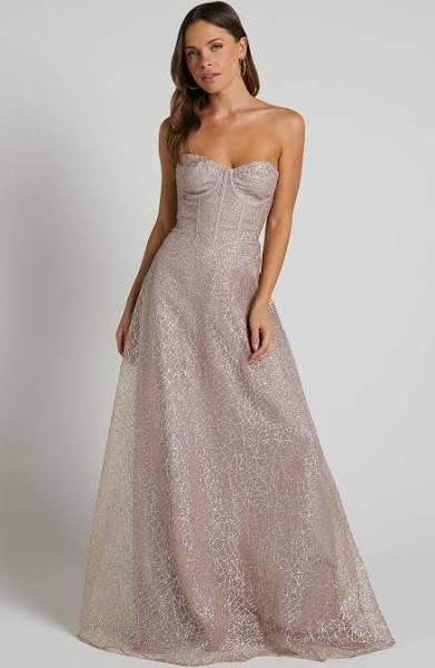 Amielita Corset Bodice Glitter Tulle Maxi Dress in Blush - Showpo Ball Gown Dresses | European Summer Outfit