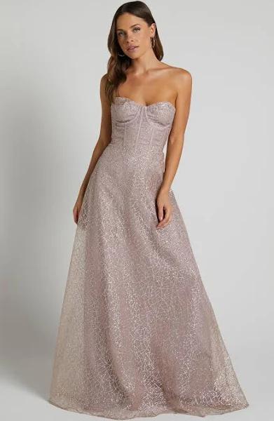 Amielita Corset Bodice Glitter Tulle Maxi Dress in Blush - Showpo Ball Gown Dresses | European Summer Outfit