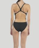 Arena Women's Challenge Back One Piece Swimsuit - Black/Metallic Silver | Polyester - Swimoutlet.com
