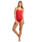 Arena Women's Challenge Back One Piece Swimsuit - Red/Metallic Silver | Polyester - Swimoutlet.com