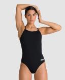 Arena Women's Solid Light Drop Back One Piece Swimsuit - Black/White | Polyester - Swimoutlet.com